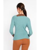 Céline türkisfarbener Langarmpullover mit Stehkragen