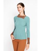 Céline türkisfarbener Langarmpullover mit Stehkragen