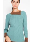Céline türkisfarbener Langarmpullover mit Stehkragen