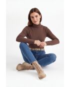 Camiseta interior color café de manga larga con cuello alto de algodón Ariana