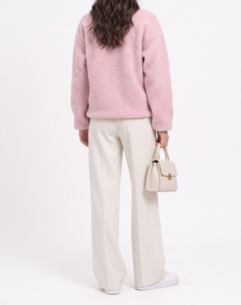 Carla Wollpullover mit hohem Kragen und langen Ärmeln mit Reißverschluss rosa