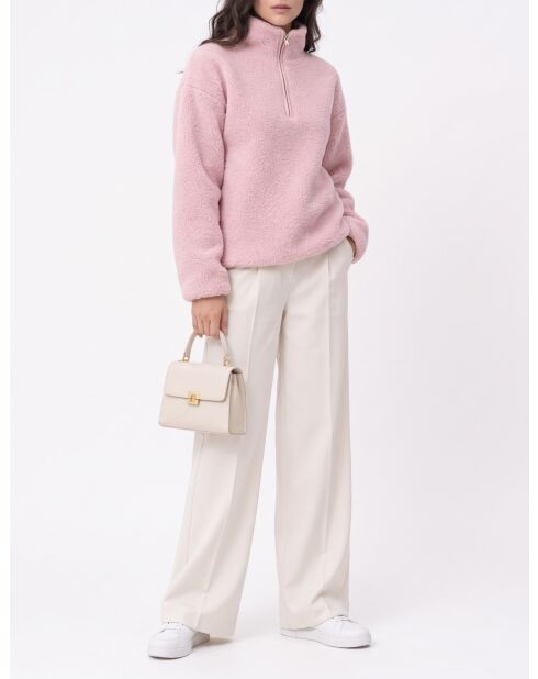 Carla Wollpullover mit hohem Kragen und langen Ärmeln mit Reißverschluss rosa