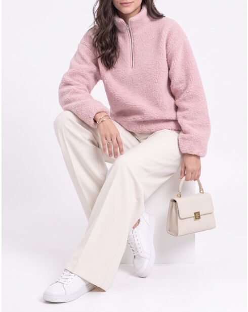 Carla Wollpullover mit hohem Kragen und langen Ärmeln mit Reißverschluss rosa