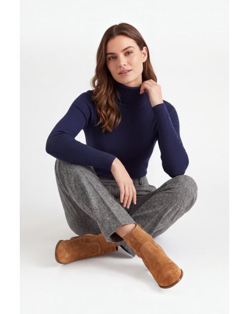 Apolline Rollkragenpullover aus Baumwolle mit langen Ärmeln, Mitternachtsblau