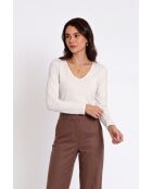 Anaïs Baumwollpullover mit V-Ausschnitt und langen Ärmeln, naturfarben