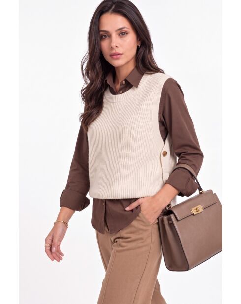 Julia ärmelloser cremefarbener Wollpullover