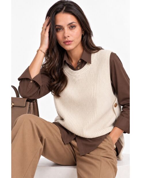 Julia ärmelloser cremefarbener Wollpullover