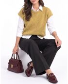 Sophie Mango Ärmelloser Wollponcho-Pullover mit Rundhalsausschnitt
