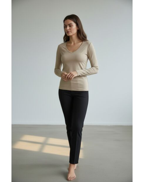 Maglia Andréa in cotone con scollo a V maniche lunghe torrone