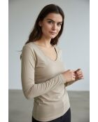 Maglia Andréa in cotone con scollo a V maniche lunghe torrone