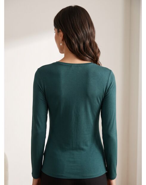 Angelina Baumwollpullover mit V-Ausschnitt, lange Ärmel, Nordseegrün, lange Ärmel
