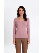 Angèle Baumwollpullover mit V-Ausschnitt und langen Ärmeln in Puderrosa