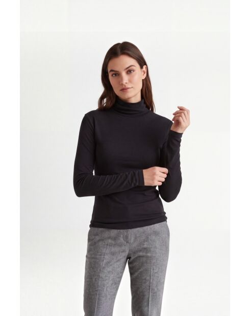 Maglietta intima nera a collo alto Astrid in cotone a manica lunga