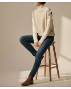 Cremefarbener ärmelloser Wollpullover mit Rundhalsausschnitt Yasmine