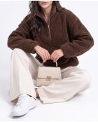 Carla wollen trui, hoge hals, ritssluiting, lange mouwen, koffie