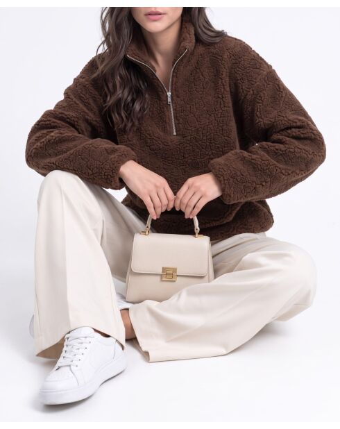 Carla Wollpullover mit Stehkragen und langen Ärmeln mit Reißverschluss, Kaffee