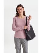 Camiseta interior rosa empolvado de algodón con cuello redondo y manga larga de Antonella