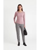 Camiseta interior rosa empolvado de algodón con cuello redondo y manga larga de Antonella