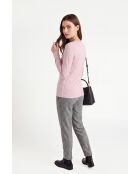 Camiseta interior rosa empolvado de algodón con cuello redondo y manga larga de Antonella