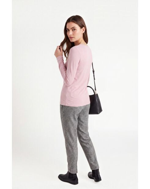 Camiseta interior rosa empolvado de algodón con cuello redondo y manga larga de Antonella