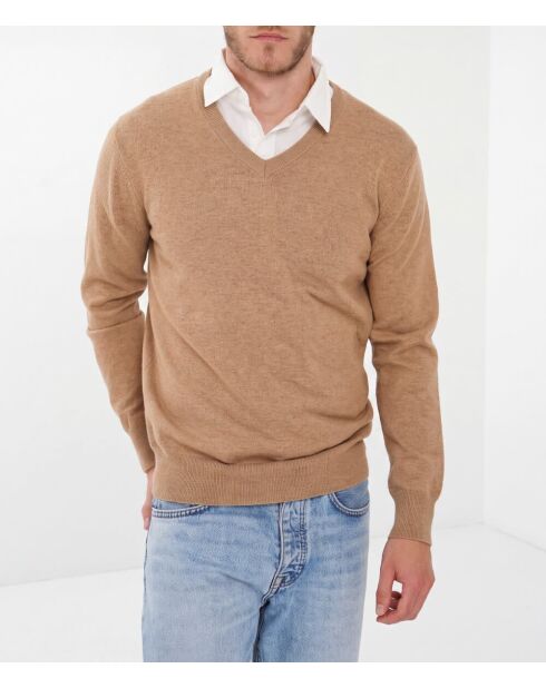 Jersey Auguste camel de manga larga con cuello en V