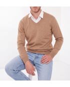 Jersey Auguste camel de manga larga con cuello en V