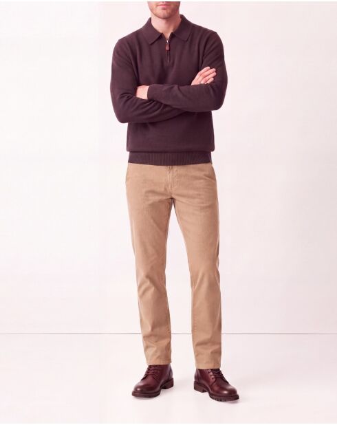 Jersey Henri coffee de manga larga con media cremallera