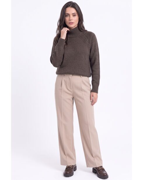 Jersey de lana Léa con cuello alto y mangas largas, café