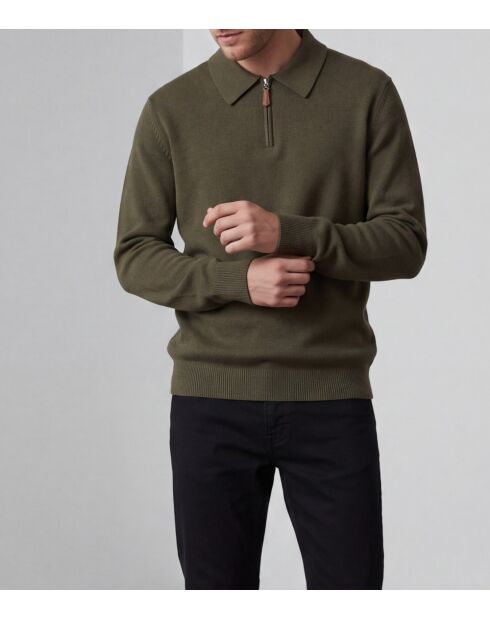 Pull Hugo demi-zippé manches longues kaki
