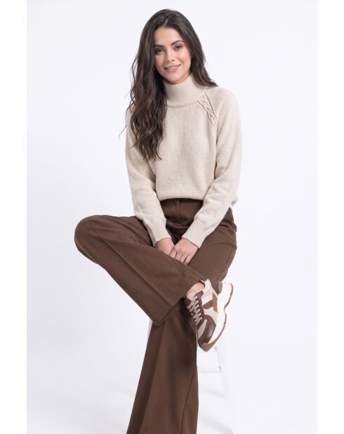 Léna Wollpullover mit Stehkragen und langen Ärmeln cremefarben