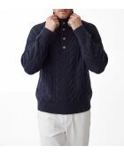 Jersey William de lana con cuello camionero, mangas largas, azul medianoche