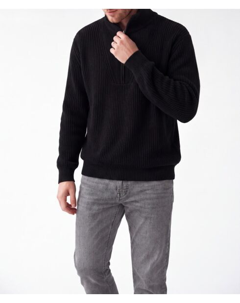 Jersey Vincent de lana con cuello camionero, mangas largas, negro