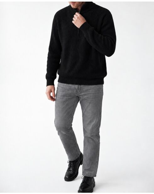 Jersey Vincent de lana con cuello camionero, mangas largas, negro