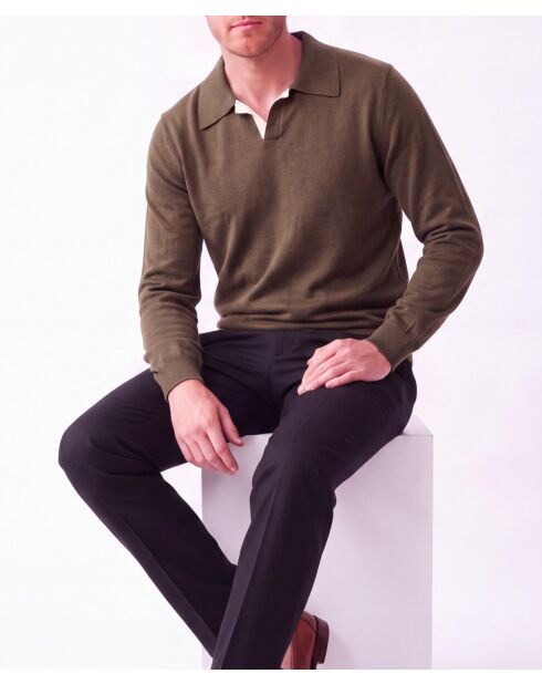 Jersey de cuello polo de manga larga Khaki Paul