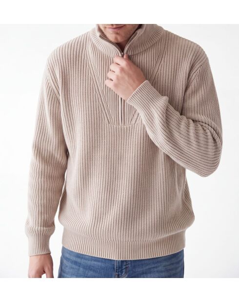 Jersey Thomas de lana con cuello camionero, mangas largas, color crema