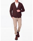 Gilet Nicolas col V manches longues café