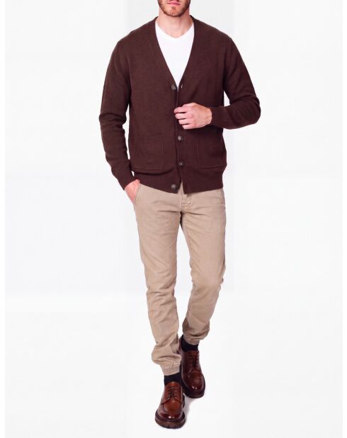Gilet Nicolas col V manches longues café