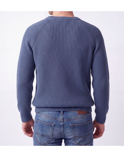 Jersey romano de lana con cuello redondo y mangas raglán, jeans azules