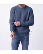 Jersey romano de lana con cuello redondo y mangas raglán, jeans azules