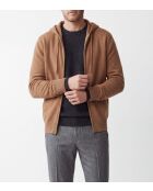 Chaleco camel de manga larga con capucha y cremallera Mathis