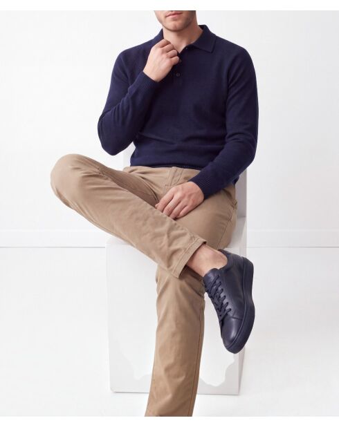 Mitternachtsblauer Emile Langarmpullover mit Polokragen