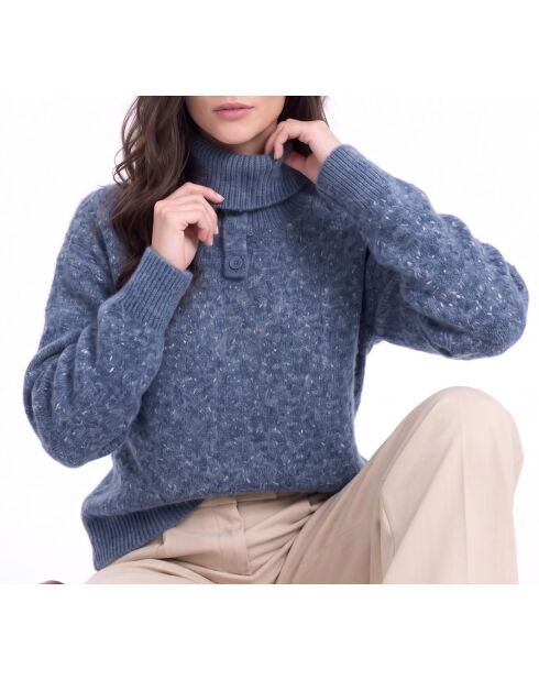 Jersey de lana Valérie, cuello alto, manga larga, vaqueros azules