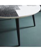 Table basse plateau en Janur noir et blanc Abstract - 80 x 80 x 38 cm