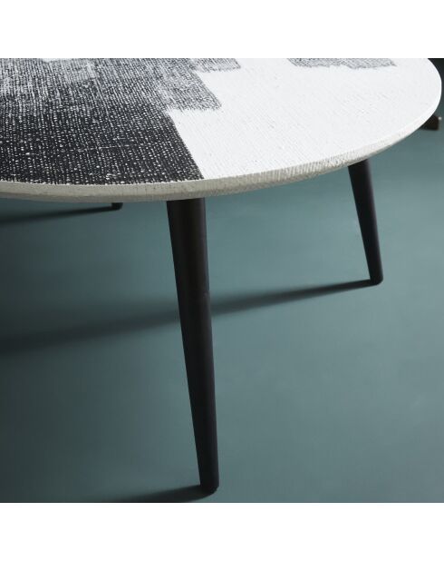 Table basse plateau en Janur noir et blanc Abstract - 80 x 80 x 38 cm