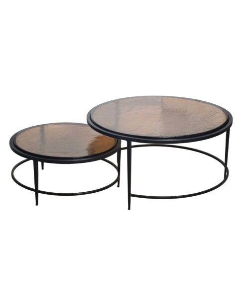Tables basses gigognes en verre fumé et métal noir Igloo - 86 x 86 x 46 cm