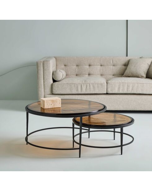 Tables basses gigognes en verre fumé et métal noir Igloo - 86 x 86 x 46 cm
