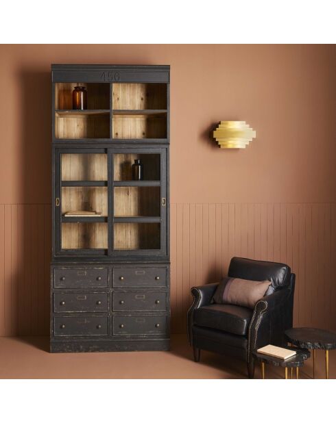 Bibliothèque Amsterdam avec tiroirs et portes vitrées - 100 x 45 x 240 cm