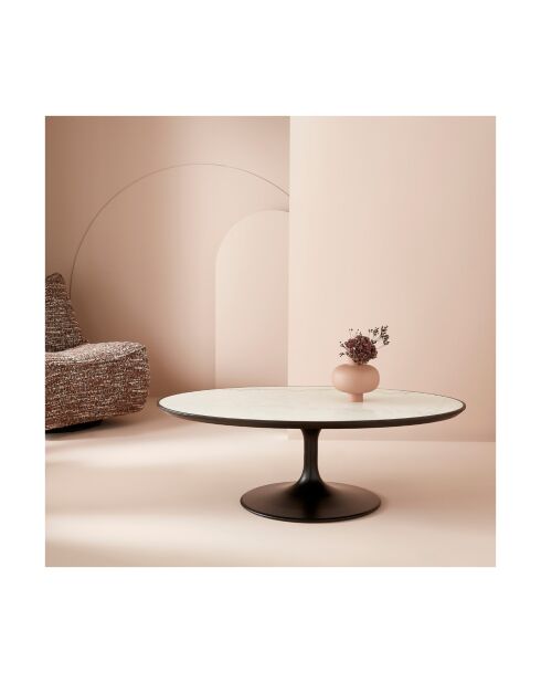 Table basse Tulipe marbre blanc et chêne - 130 x 80 x 44 cm