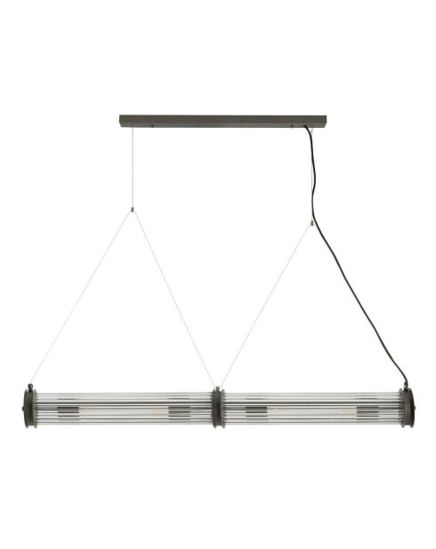 Lustre tube double en métal couleur gris et verre - 120 x 12 x 120 cm