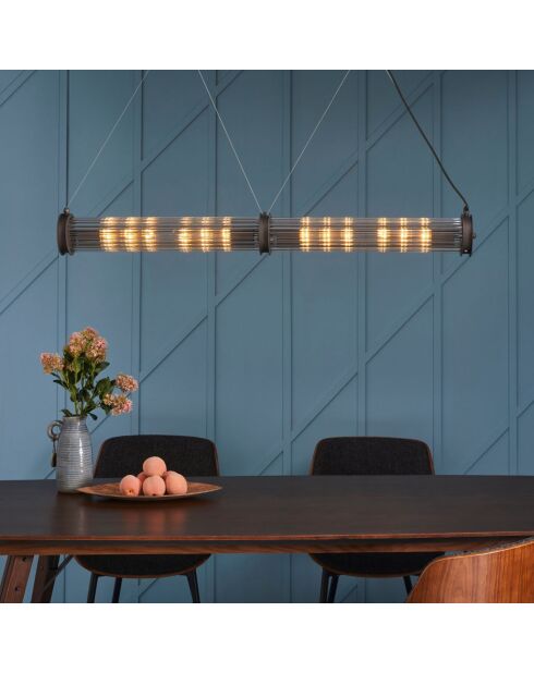 Lustre tube double en métal couleur gris et verre - 120 x 12 x 120 cm